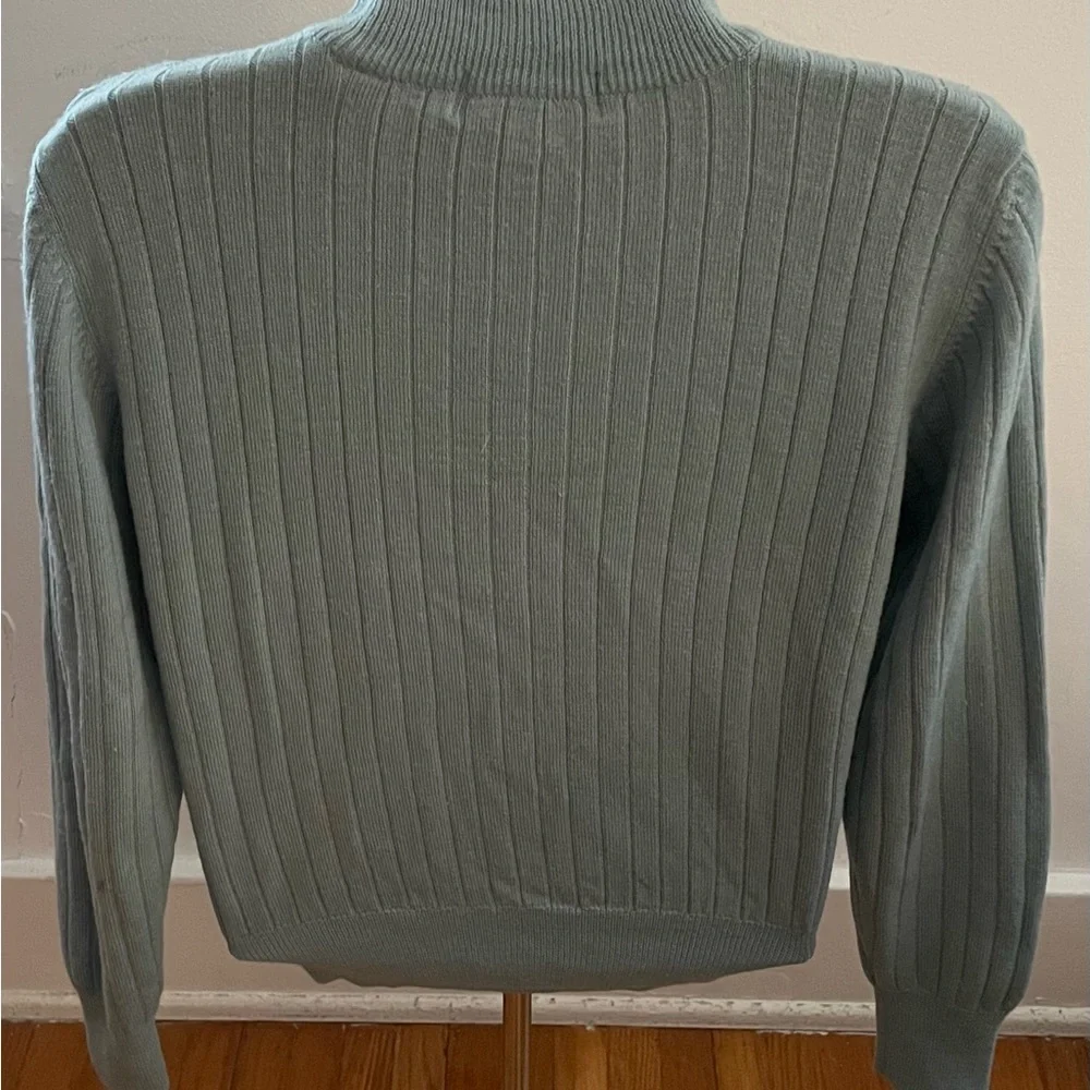 Vintage Valerie Stevens 100% merino wool baby blue ribbed turtleneck sweater PM